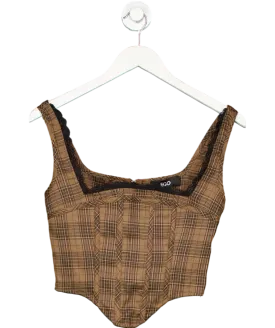 Ego Brown Lace Trim Check Print Corset Top UK 8