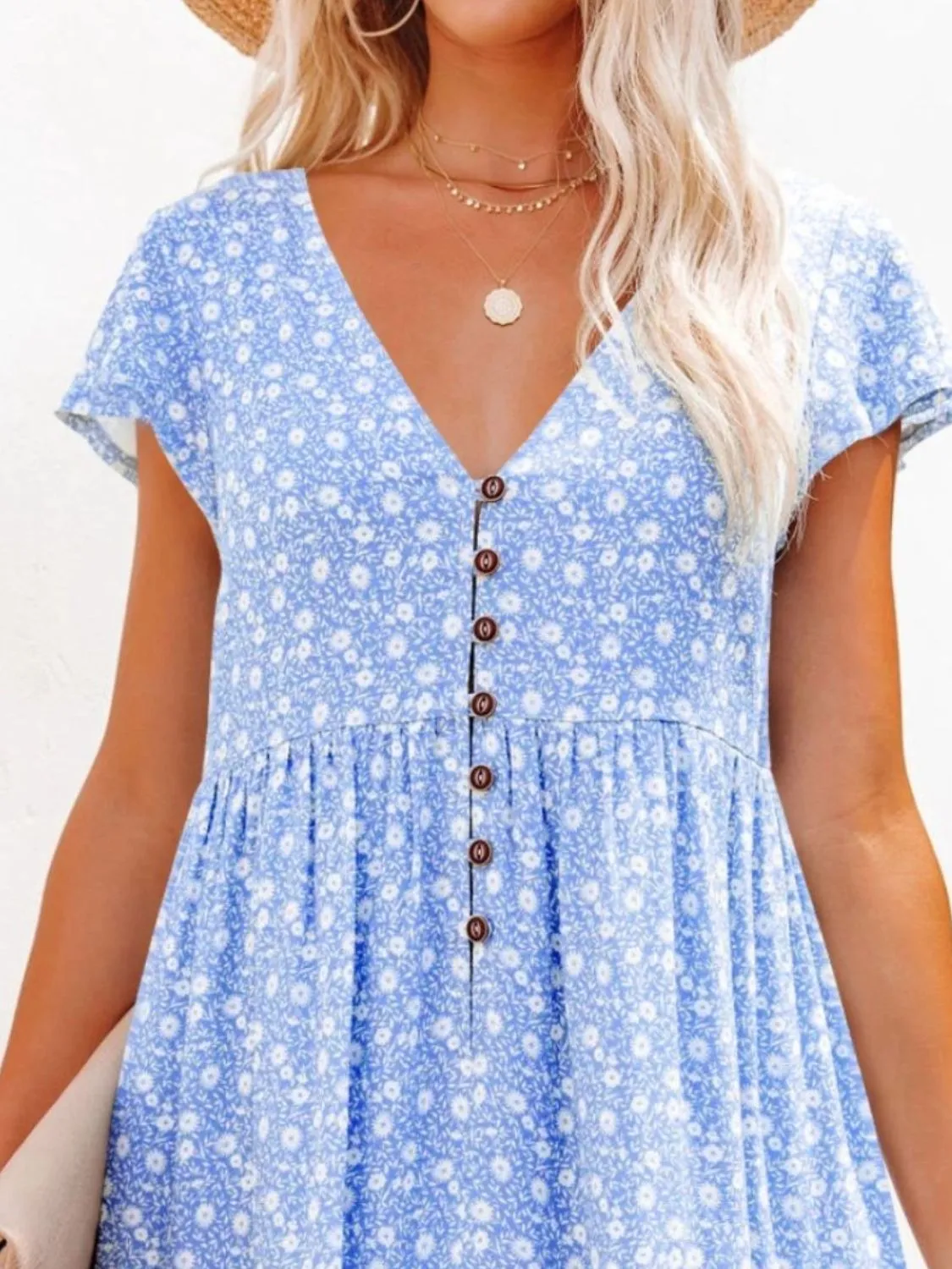Floral V-Neck Flutter Sleeve Mini Dress
