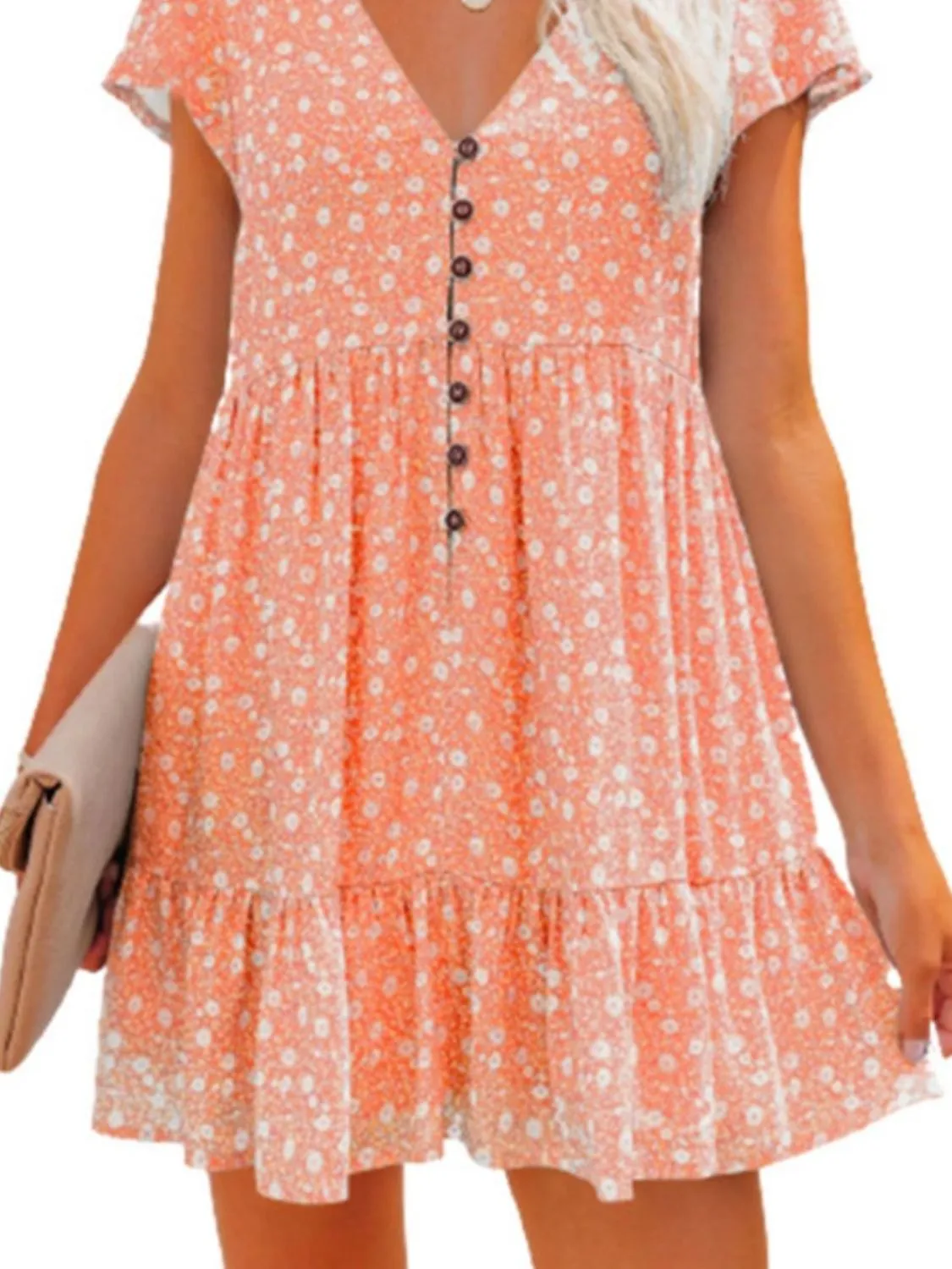 Floral V-Neck Flutter Sleeve Mini Dress