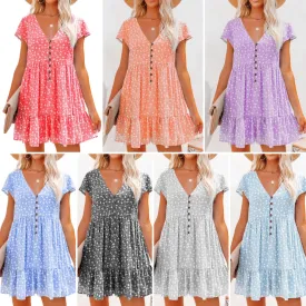Floral V-Neck Flutter Sleeve Mini Dress
