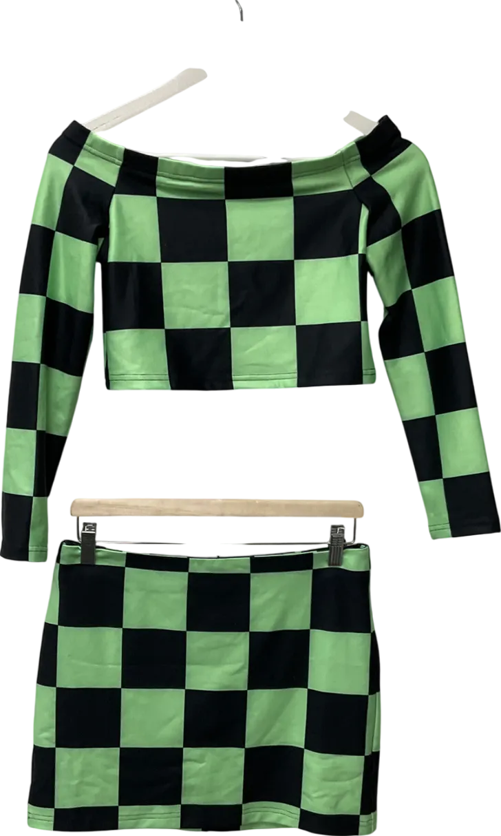 Labelrail X pose and repeat Green Repeat Off Shoulder Crop Top In Lime Checkerboard UK 10