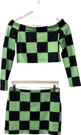 Labelrail X pose and repeat Green Repeat Off Shoulder Crop Top In Lime Checkerboard UK 10