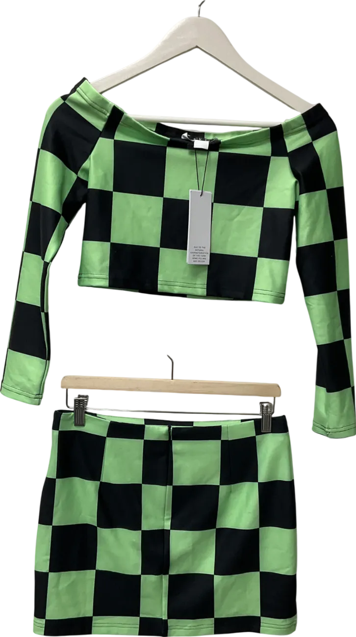 Labelrail X pose and repeat Green Repeat Off Shoulder Crop Top In Lime Checkerboard UK 10
