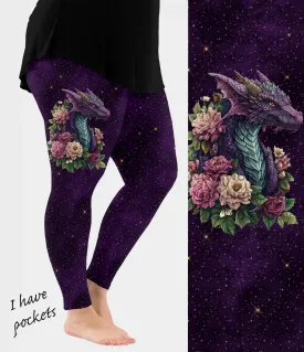 Purple Leggings with Elegant Dragon with with Pockets